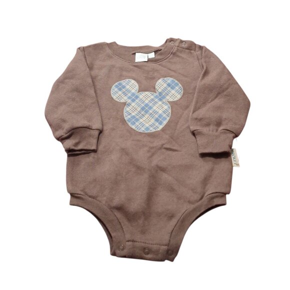 Disney Baby Unisex Brown Mickey Mouse Long Sleeve Bodysuit Sz 6-9 Months NWOT - Picture 1 of 7